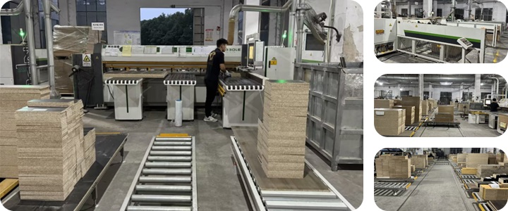 CNC cutting line and panel stacks at the Changzhou factory